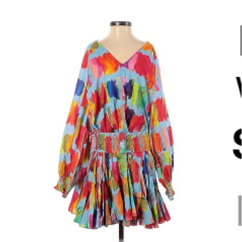 Colorful Rhode Belted Brushstrokes Long Sleeve Dress